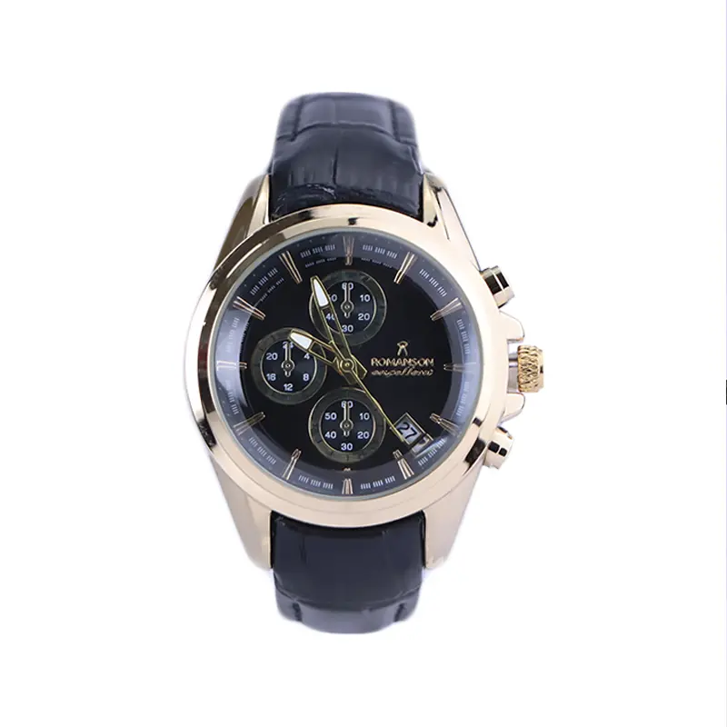 Romanson-Excellent-watch-code-L-2102.31.webp ساعت مچی رومانسون زنانه چرم مشکی قاب طلایی L 2102/3 - Image 1