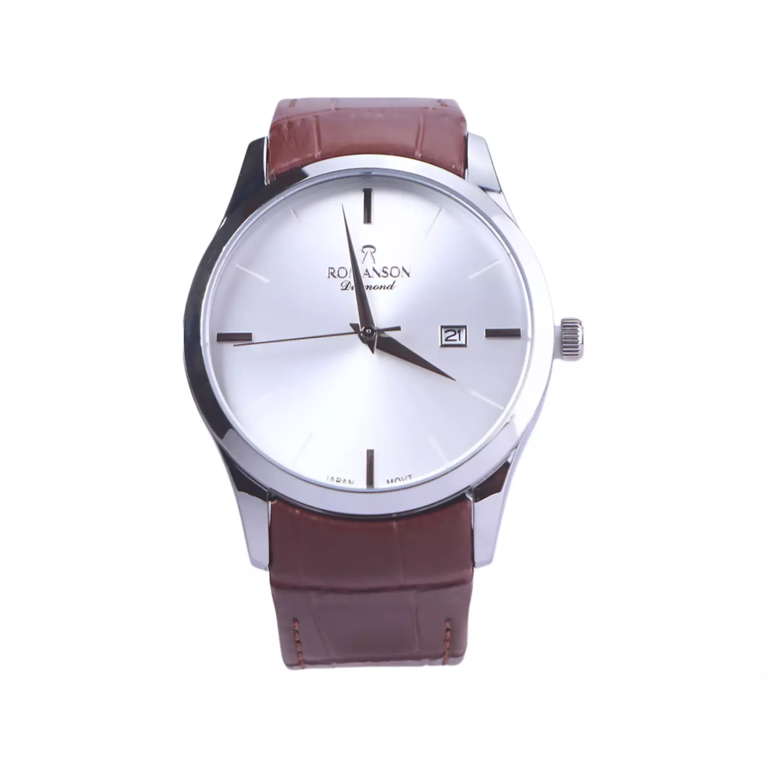 Romanson-diamond-Watch-Code-G-1533.51.webp ساعت عقربه ای رومانسون مردانه چرم قهوه ای صفحه سفید G1533/5 - Image 1