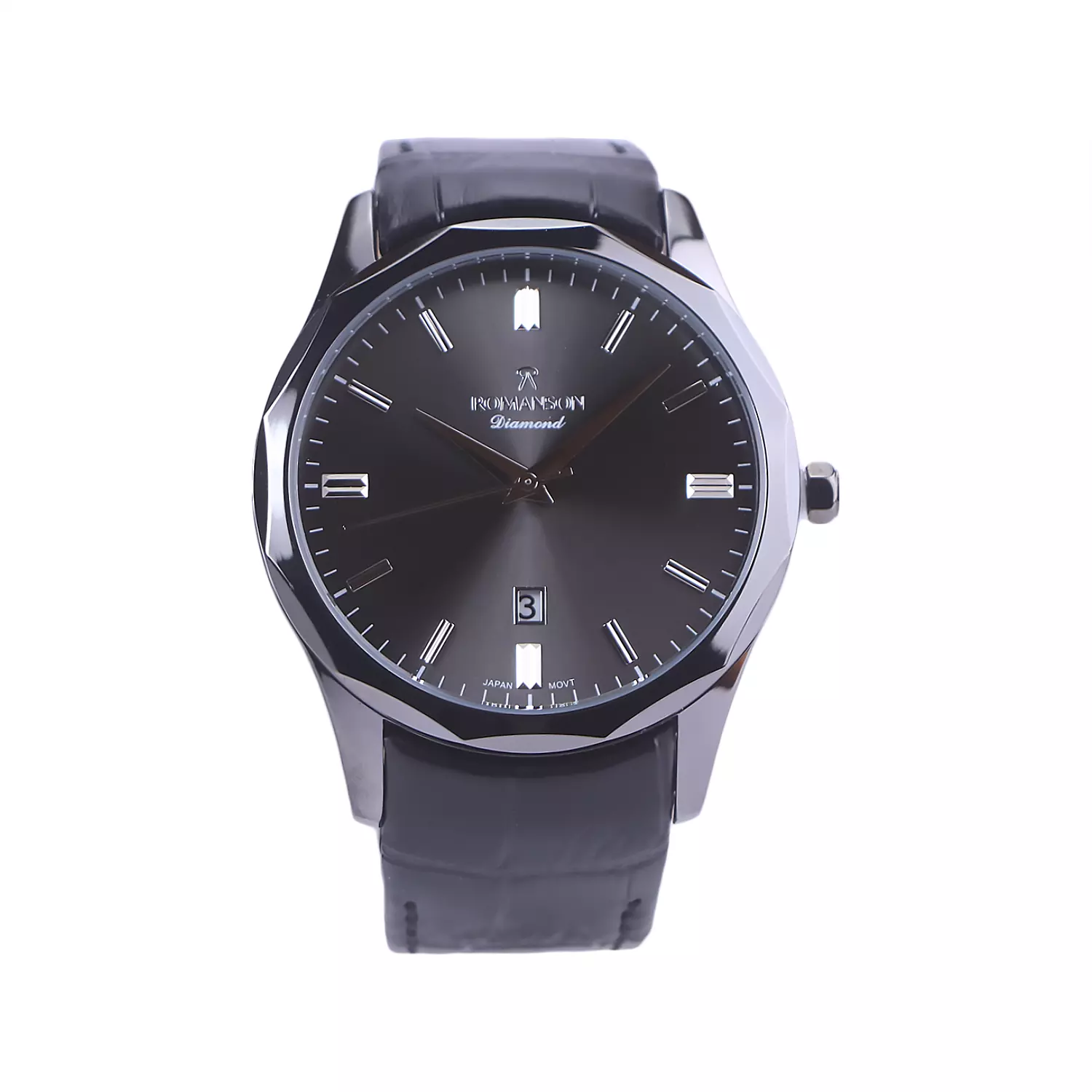 Romanson-diamond-Watch-Code-G-1534.31.webp ساعت مچی رومانسون مردانه بند چرم مشکی قاب گان G1534/3 - Image 1