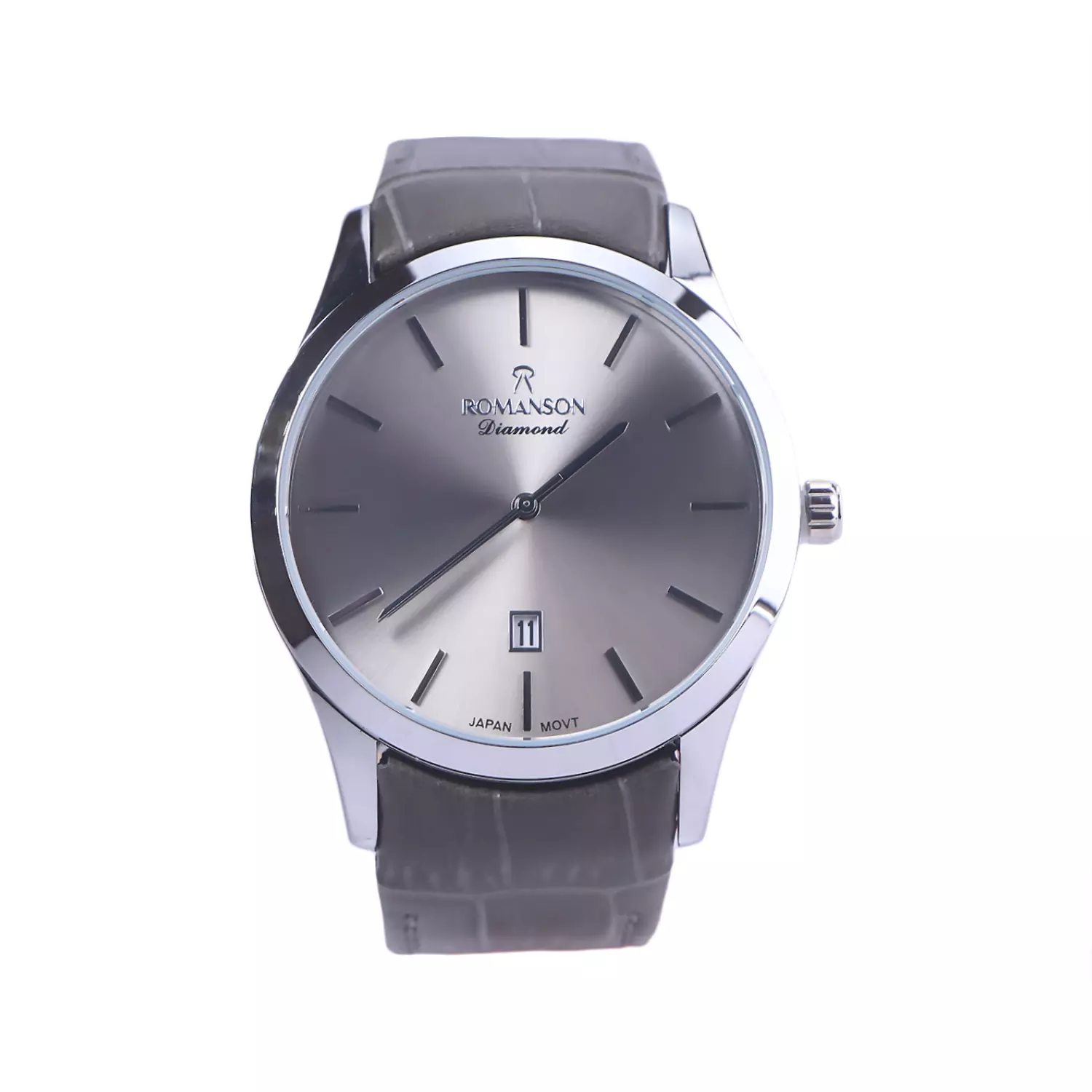 Romanson-diamond-Watch-Code-G-1535.31.webp ساعت مچی رومانسون مردانه بند چرم طوسی قاب نقره ای G1535/3 - Image 1