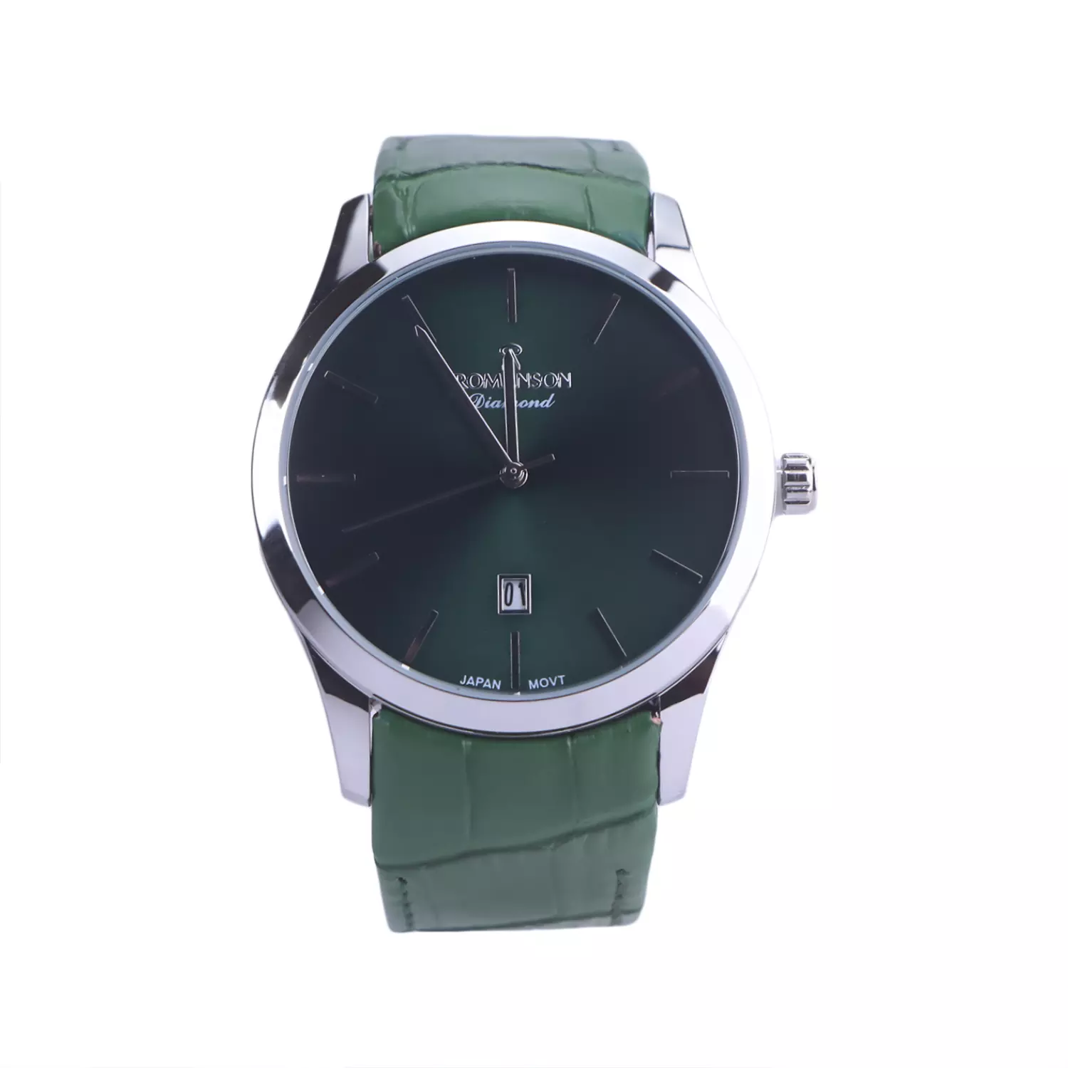 Romanson-diamond-Watch-Code-G-1535.71.webp ساعت مچی رومانسون مردانه بند چرم سبز قاب نقره ای G1535/7 - Image 1