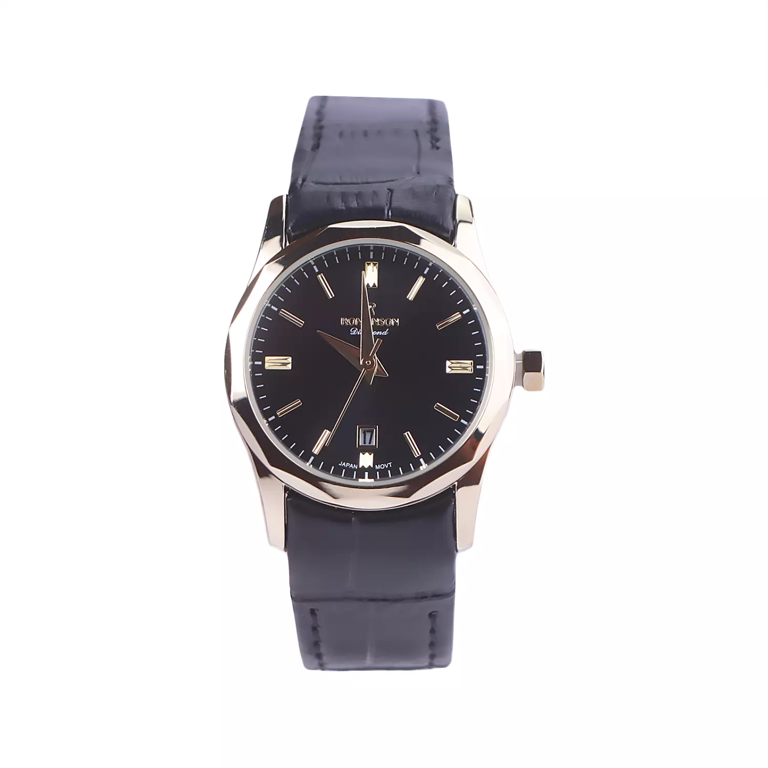 Romanson-diamond-Watch-Code-L-1534.41.webp ساعت مچی رومانسون زنانه بند چرم مشکی قاب طلایی L1534/4 - Image 1