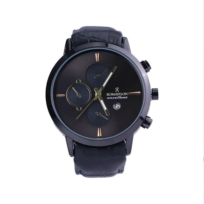 Romanson-excellent-watch-code-G-2070.31.webp ساعت عقربه ای رومانسون مردانه بند چرم تمام مشکی G 2070/3 - Image 1