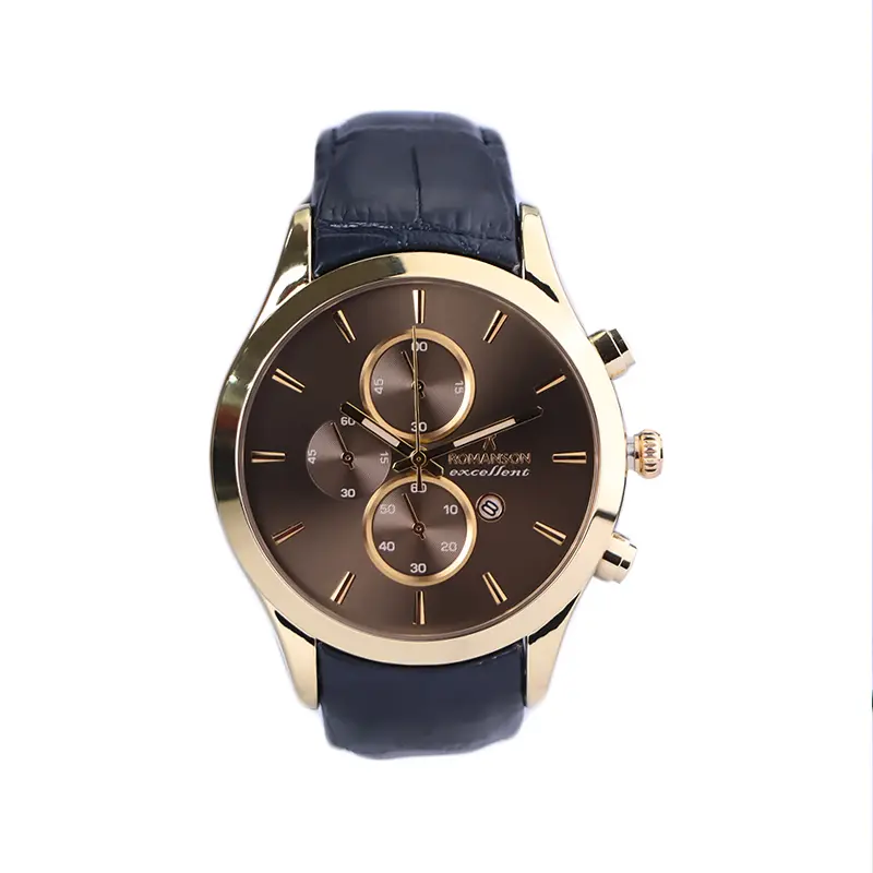 Romanson-excellent-watch-code-G-2096.31.webp ساعت عقربه ای رومانسون مردانه چرم قاب طلایی G 2096/3 - Image 1
