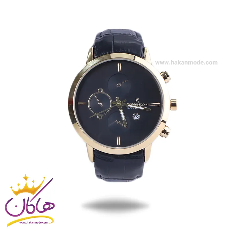 Romanson-watch-code-G-2070.11.webp ساعت عقربه ای رومانسون مردانه چرم مشکی قاب طلایی G 2070/1 - Image 1