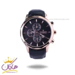ساعت عقربه ای رومانسون مردانه بند چرم مشکی قاب رزگلد G2096/1