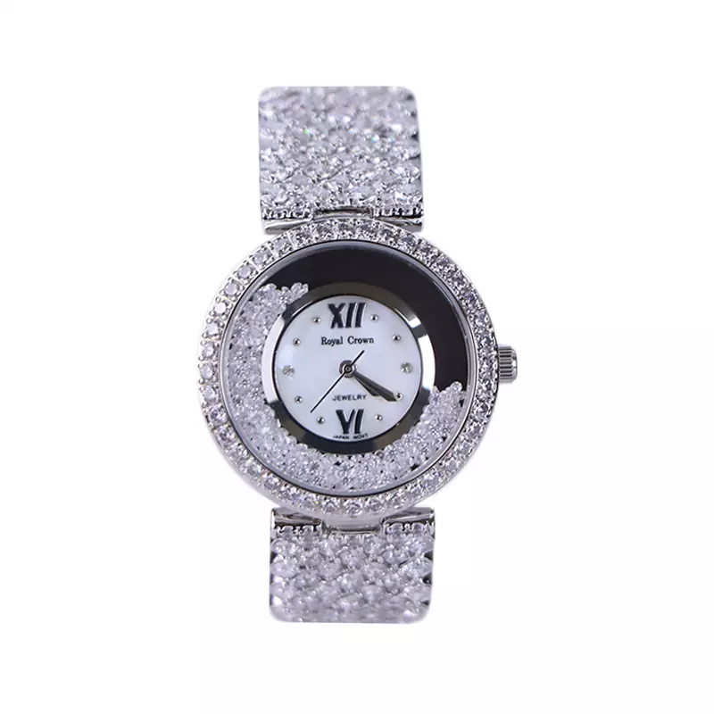 Royal-Crown-watch-code-3001.41.webp ساعت عقربه ای رویال کرون زنانه استیل فول نگین نقره ای 3001/4 - Image 1