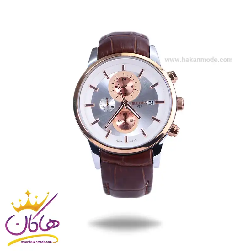 Seiko-VIP-watch-code-G-8117.71.webp ساعت مچی سیکو مردانه بند چرم قهوه ای کرنوگراف G8117/7 - Image 1