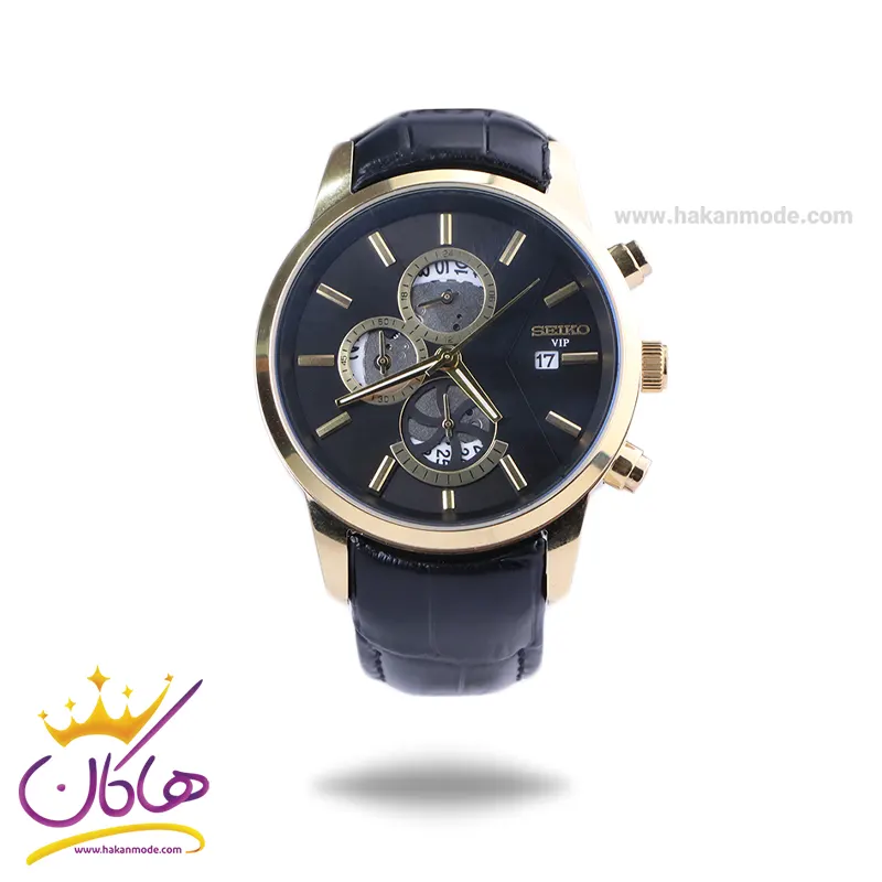 Seiko-VIP-watch-code-G-9232.11.webp ساعت مچی سیکو مردانه بند چرم قاب طلایی کرنوگراف G9232/1 - Image 1