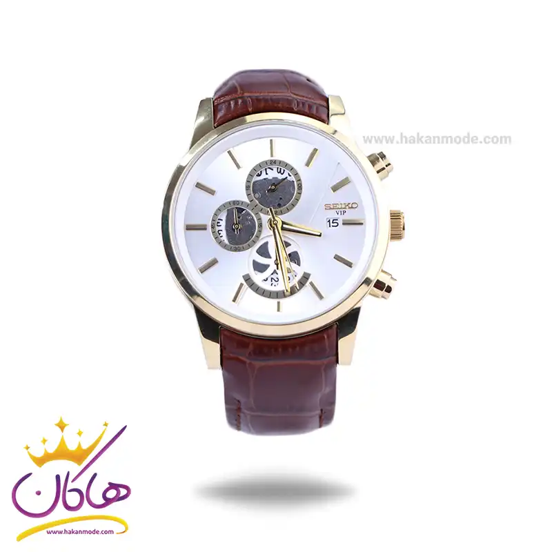 Seiko-VIP-watch-code-G-9232.31.webp ساعت مچی سیکو مردانه بند چرم قاب طلایی کرنوگراف G9232/3 - Image 1