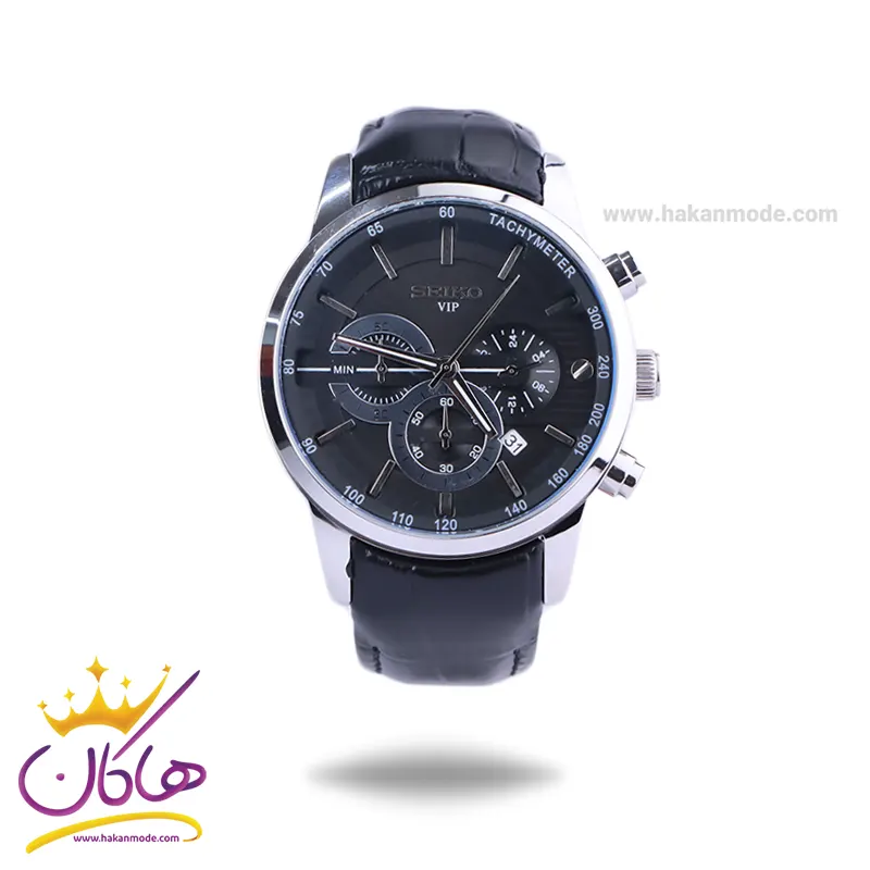 Seiko-VIP-watch-code-G-9233.31.webp ساعت مچی سیکو مردانه بند چرم مشکی کرنوگراف G9233/3 - Image 1