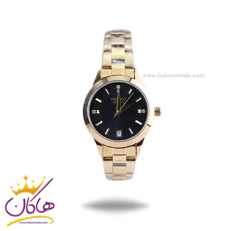 Seiko-rivoli-watch-code-GN059.121.webp ساعت مچی زنانه سیکو فلزی طلایی صفحه مشکی GN 059/12 - Image 1