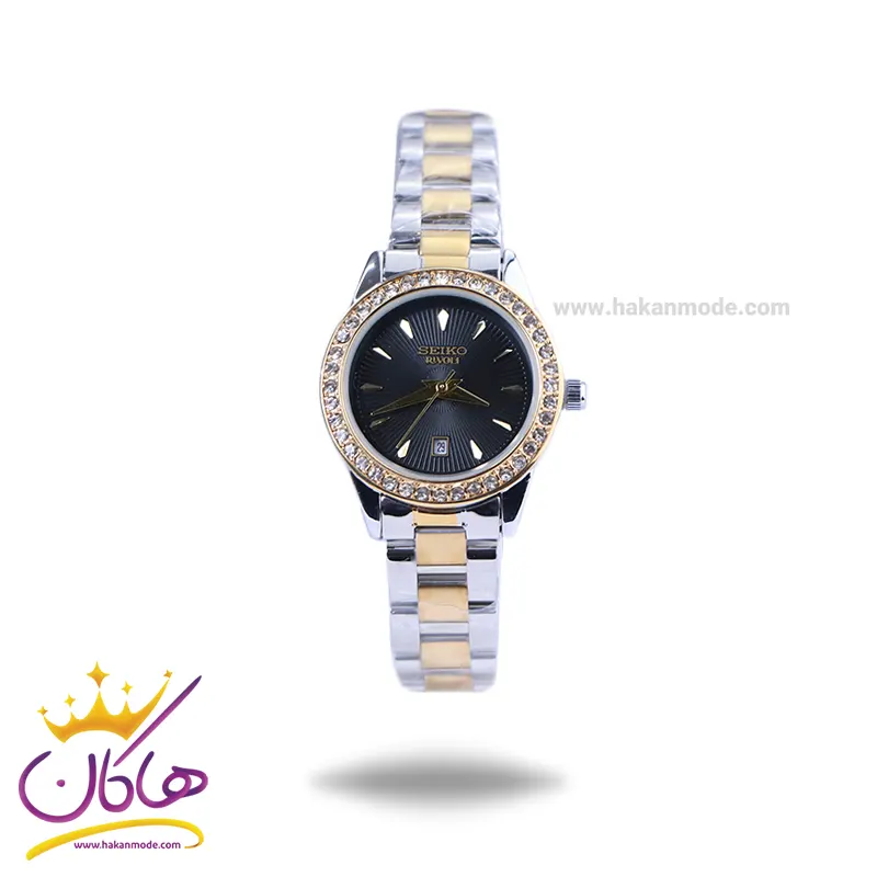 Seiko-rivoli-watch-code-GN059.181.webp ساعت زنانه سیکو فلزی نقره ای طلایی نگین دار GN 059/18 - Image 1