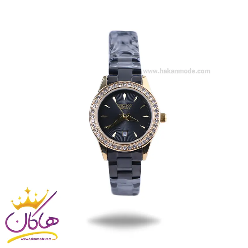 Seiko-rivoli-watch-code-GN059.191.webp ساعت مچی سیکو زنانه فلزی مشکی قاب نگین دار GN 059/19 - Image 1