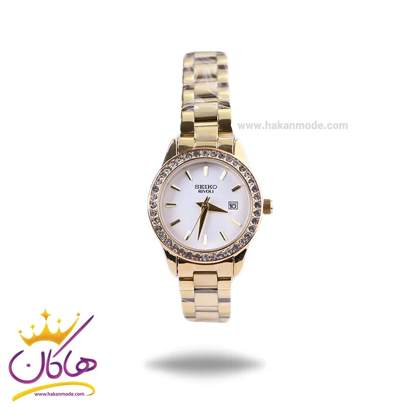 Seiko-rivoli-watch-code-GN059.221.webp ساعت مچی سیکو زنانه فلزی طلایی قاب نگین دار GN 059/22 - Image 1