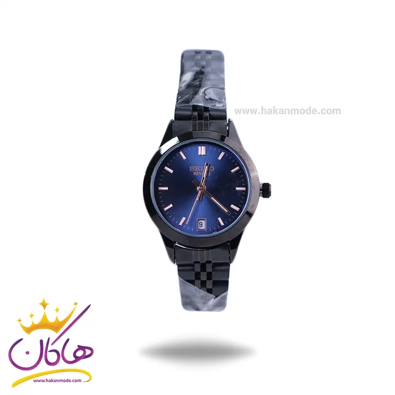 Seiko-rivoli-watch-code-GN059.291.webp ساعت عقربه ای سیکو زنانه فلزی مشکی صفحه آبی GN 059/29 - Image 1