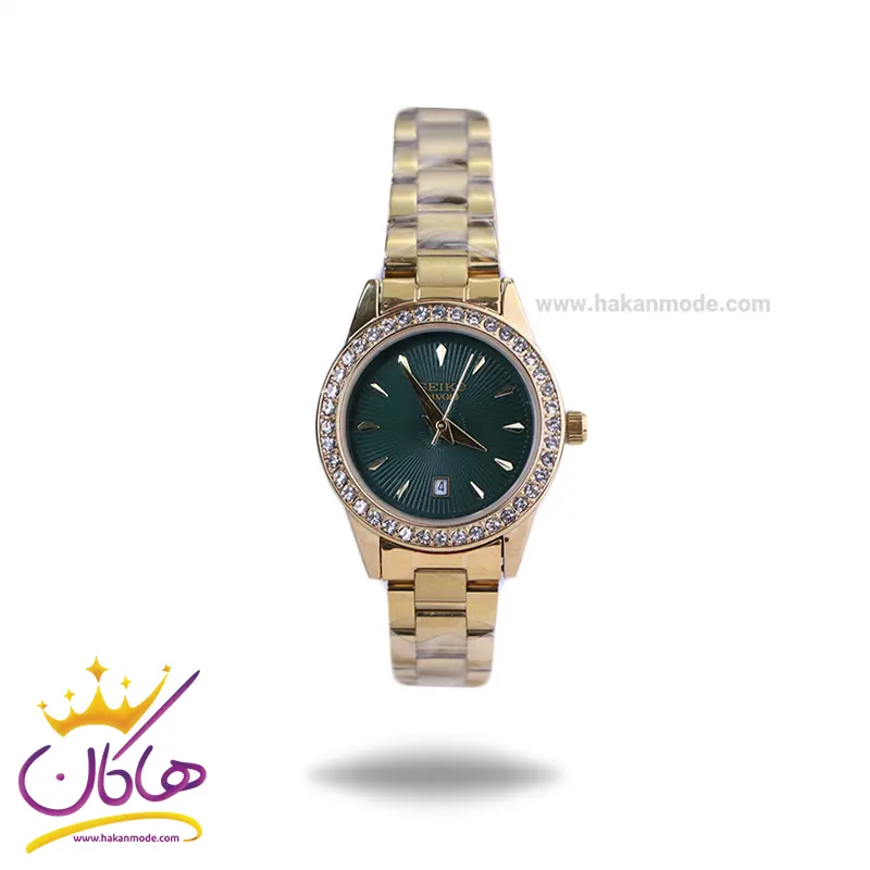 Seiko-rivoli-watch-code-GN059.431.webp ساعت مچی سیکو زنانه فلزی صفحه سبز قاب نگینی GN 059/43 - Image 1