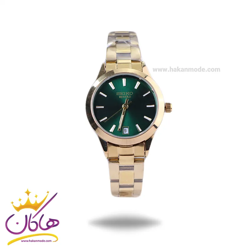 Seiko-rivoli-watch-code-GN059.541.webp ساعت مچی سیکو زنانه فلزی طلایی صفحه سبز GN 059/54 - Image 1