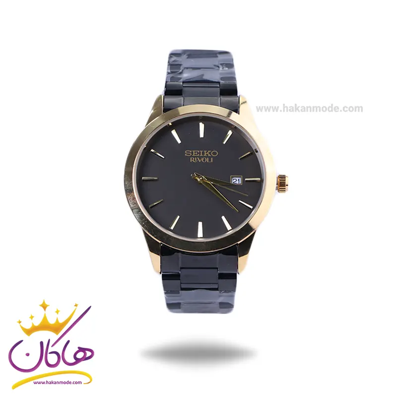 Seiko-rivoli-watch-code-OS9.461.webp ساعت مچی سیکو مردانه استیل مشکی قاب طلایی OS 9/46 - Image 1