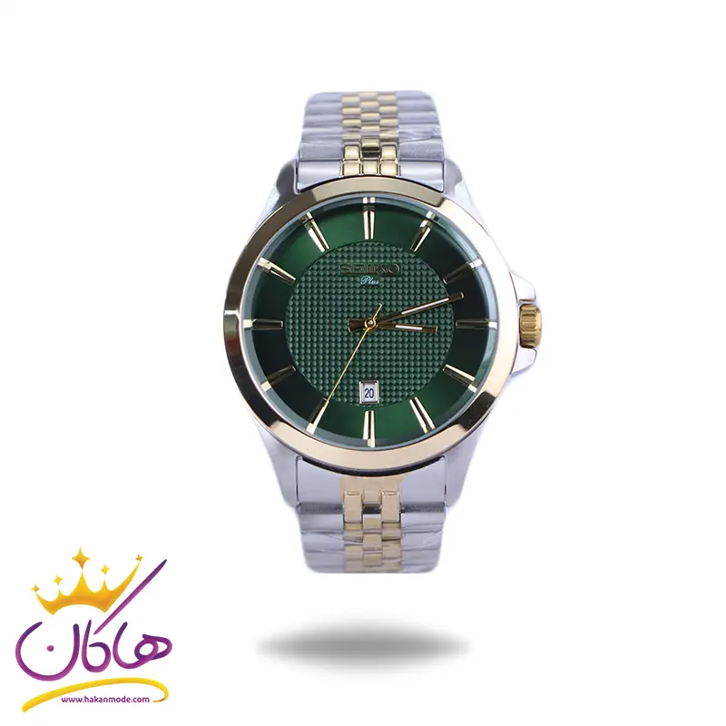 Seiko-watch-code-G-31628.71.webp ساعت مچی سیکو مردانه فلزی نقره ای طلایی صفحه سبز G31628/7 - Image 1