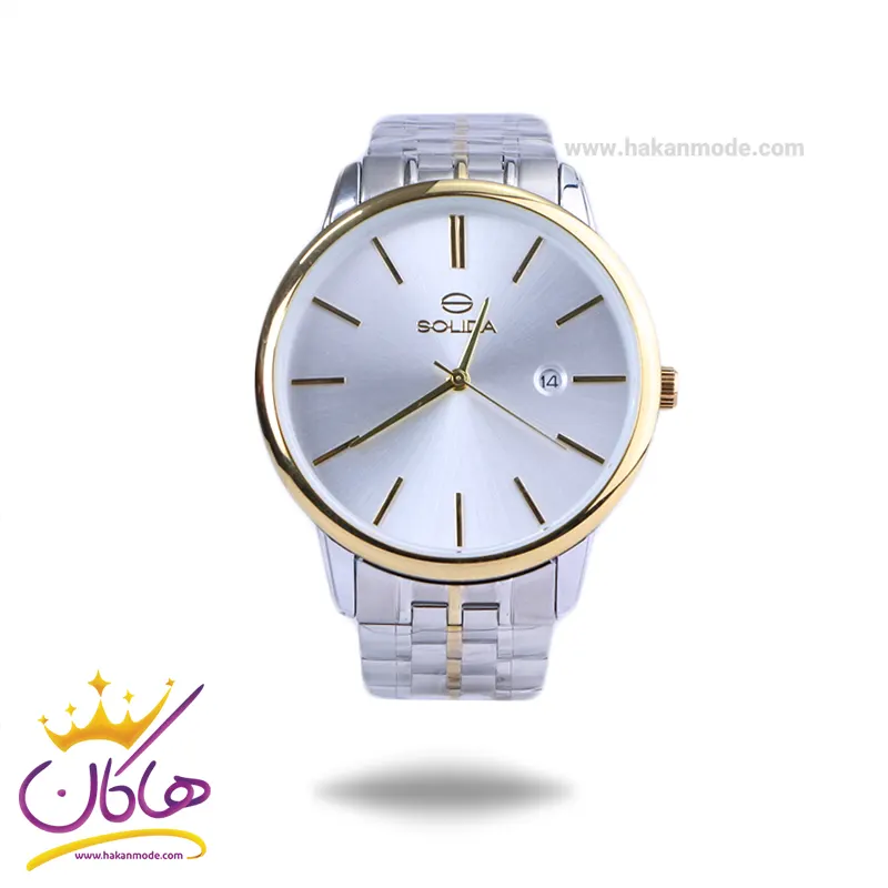 Solida-watch-code-2134.71.webp ساعت مچی سولیدا مردانه فلزی نقره ای طلایی G2134/7 - Image 1
