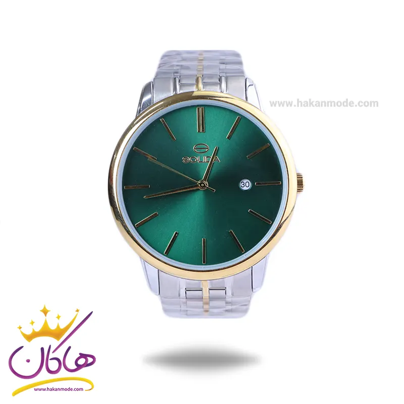 Solida-watch-code-2134.81.webp ساعت مچی سولیدا مردانه فلزی صفحه سبز G2134/8 - Image 1