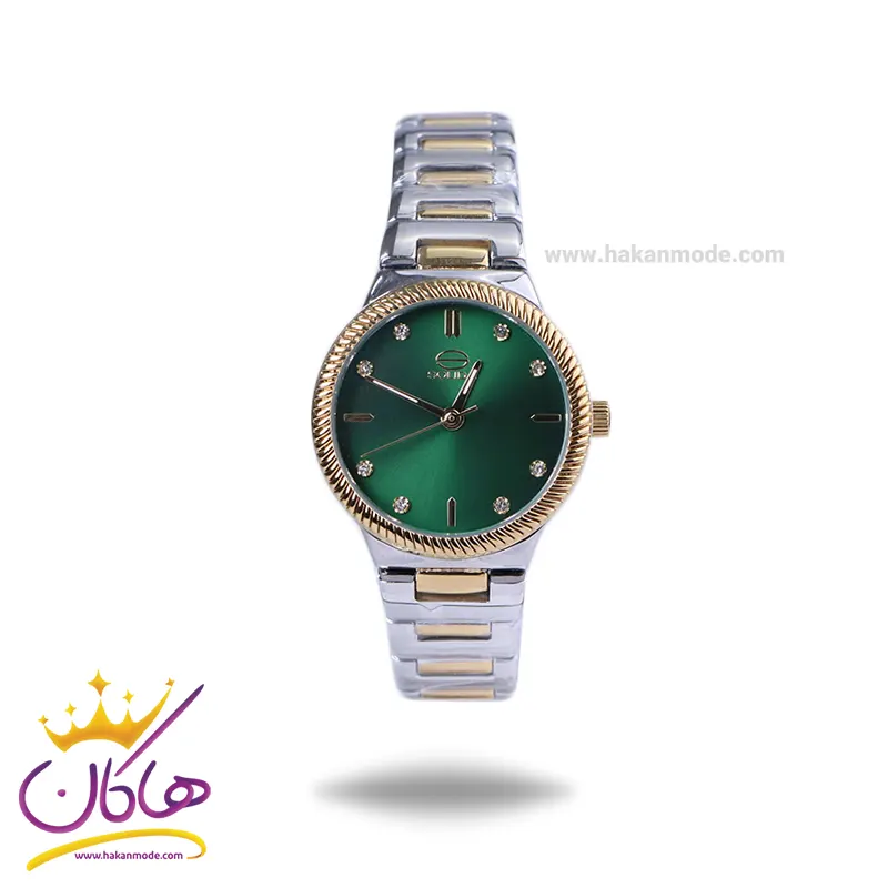 Solida-watch-code-5122.91.webp ساعت مچی سولیدا زنانه فلزی نقره ای طلایی صفحه سبز 5122/9 - Image 1