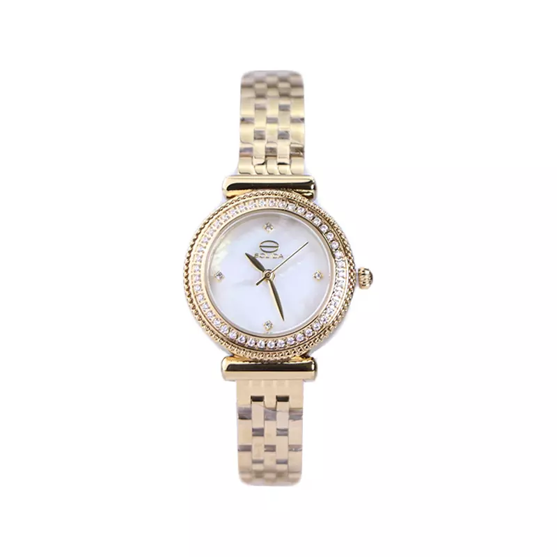 Solida-watch-code-5123.61.webp ساعت مچی سولیدا زنانه فلزی طلایی قاب نگین دار 5123/6 - Image 1