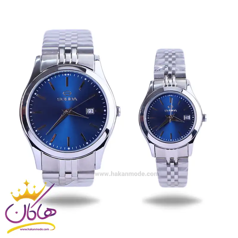 Solida-watch-code-G-2136.2-L-2136.2set.webp ساعت مچی سولیدا ست بند استیل نقره ای صفحه آبی 2136 - Image 1