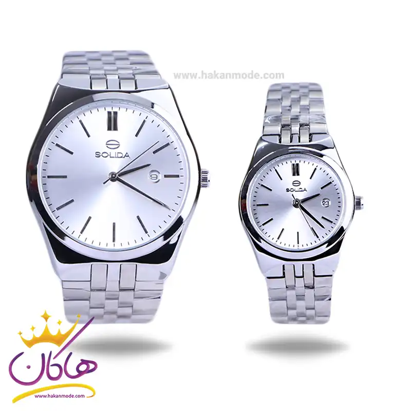 Solida-watch-code-G-2140.1-L-2140.1set.webp ساعت مچی ست سولیدا استیل نقره ای صفحه سفید 2140 - Image 1