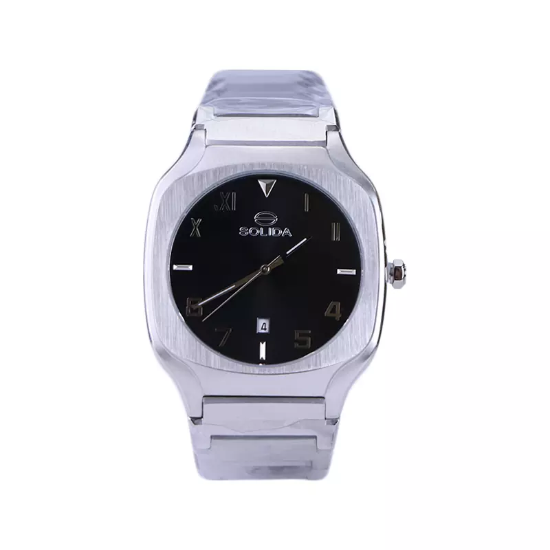 Solida-watch-code-G-6123.41.webp ساعت مچی سولیدا مردانه فلزی صفحه مربع مشکی G 6123/4 - Image 1