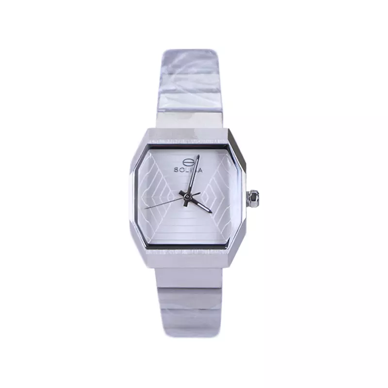 Solida-watch-code-L-6122.81.webp ساعت مچی سولیدا زنانه فلزی قاب چندضلعی نقره ای L 6122/8 - Image 1