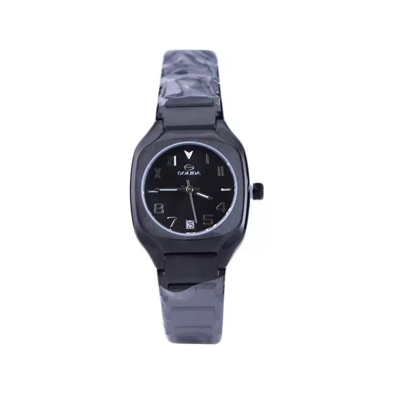 Solida-watch-code-L-6123.111.webp ساعت مچی سولیدا زنانه فلزی قاب مربع مشکی L 6123/11 - Image 1