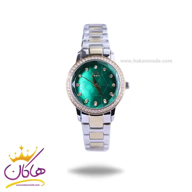 Solida-watch-code-S-4132.71.webp ساعت مچی سولیدا زنانه استیل نقره ای طلایی صفحه سبز S4132/7 - Image 1