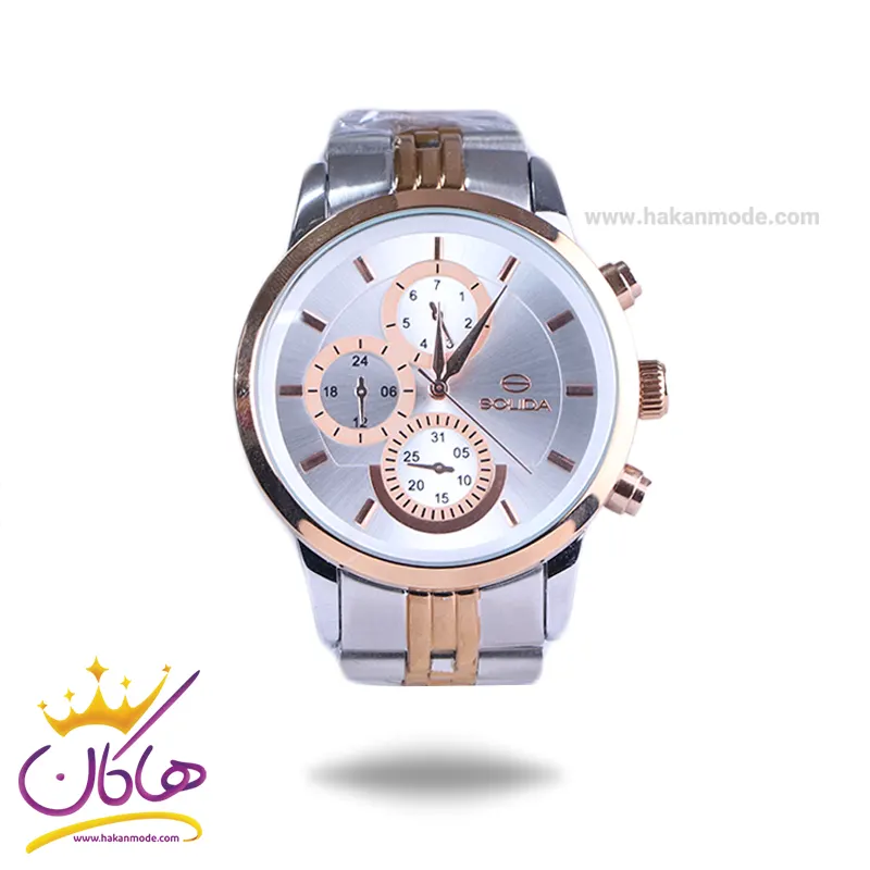 Solida-watch-code-S2141G.81.webp ساعت مچی سولیدا مردانه فلزی نقره ای رزگلد G2141/8 - Image 1