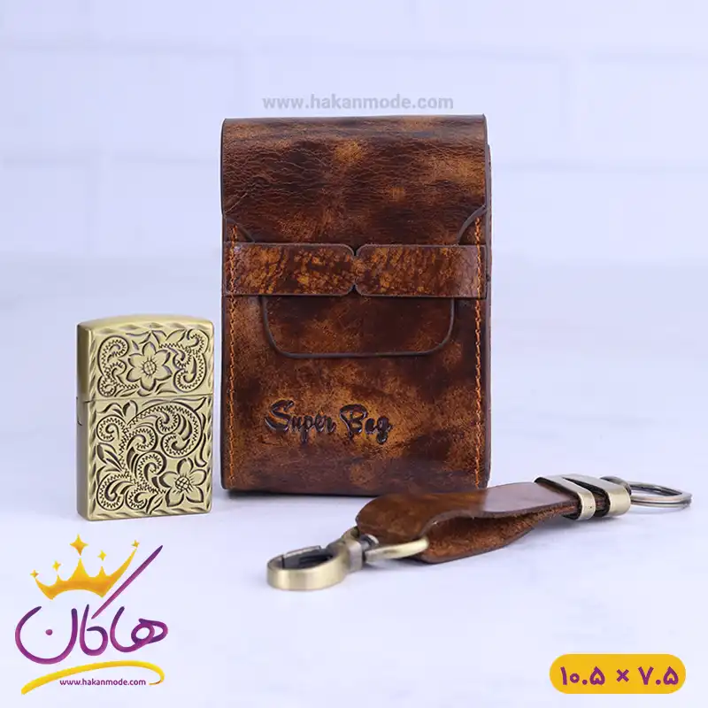 Super-bag-leather-cigarette-holder-code-8828.11.webp ست کیف سیگار چرم و فندک و جاکلیدی 8828/1 - Image 1