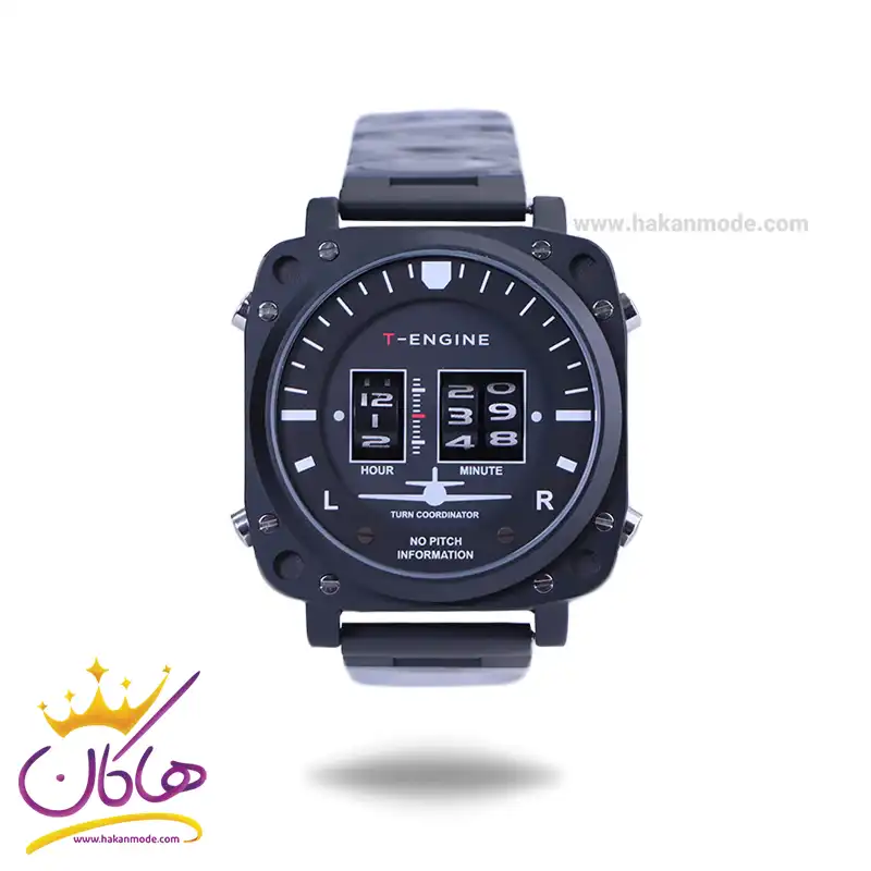 T-Engine-watch-code-Altimeter-metal-bracelet-black-black-1.webp ساعت مچی تی انجین آلتیمتر مردانه استیل مشکی قاب مربع - Image 1