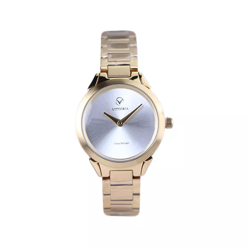 Vittoria-watch-code-VT-3391.31.webp ساعت مچی ویتوریا زنانه فلزی طلایی صفحه گرد سفید VT 3391/3 - Image 1