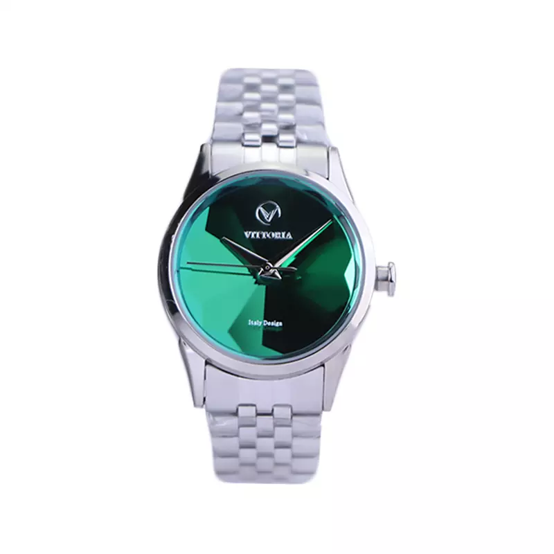 Vittoria-watch-code-VT-3415.21.webp ساعت مچی ویتوریا زنانه فلزی نقره ای صفحه سبز VT 3415/2 - Image 1