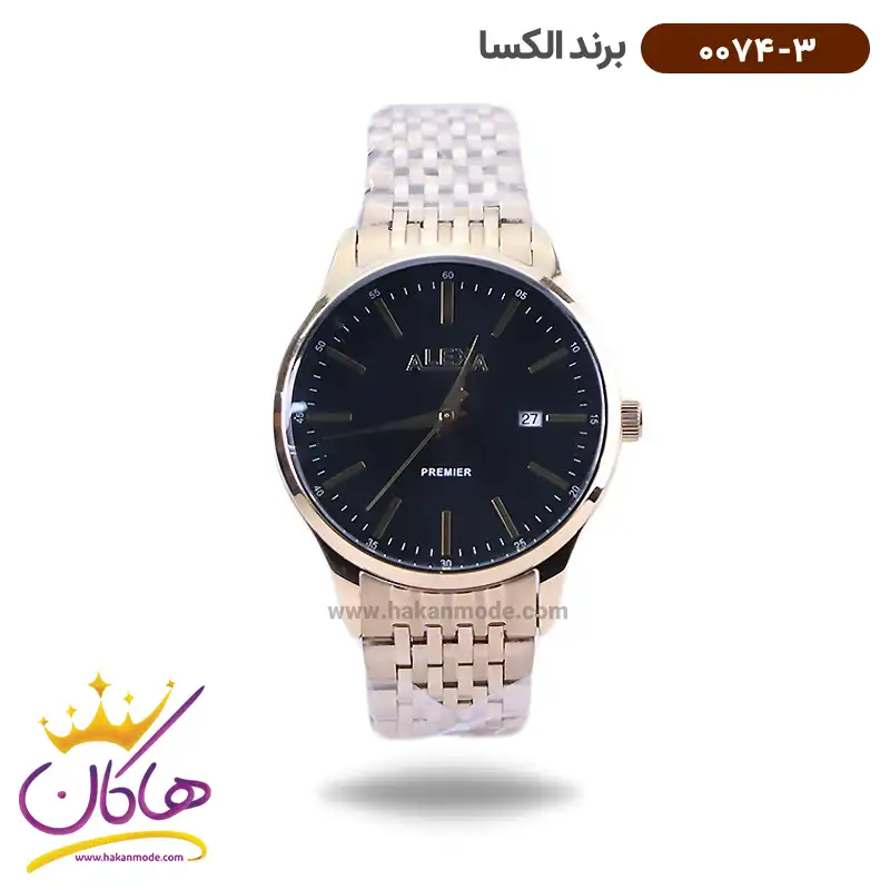 alexa-watch-code-0074.31.webp ساعت الکسا مردانه فلزی طلایی صفحه مشکی 0074/3 - Image 1
