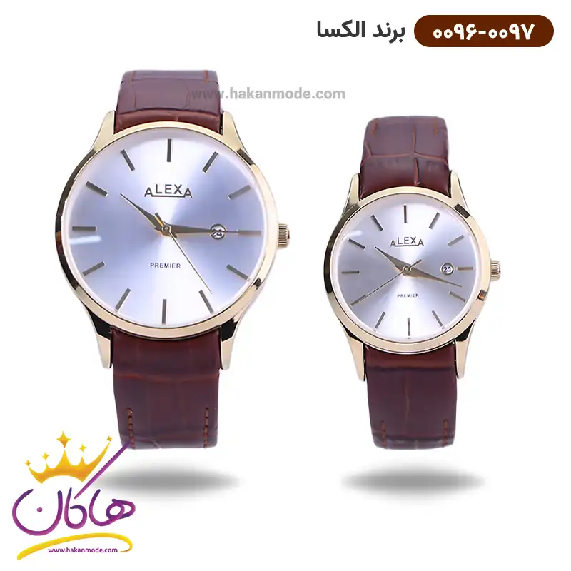 alexa-watch-code-0096.1-0097.1set.webp ساعت الکسا ست بند چرم قهوه ای 0096-0097 - Image 1