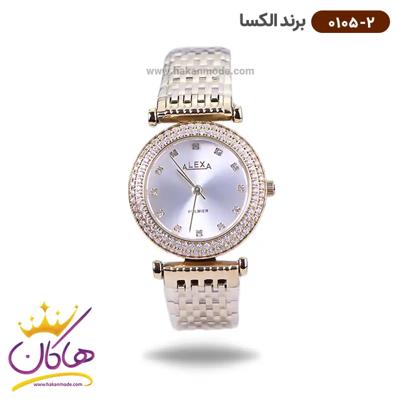 alexa-watch-code-0105.21.webp ساعت الکسا زنانه فلزی طلایی نگین دار 0105/2 - Image 1