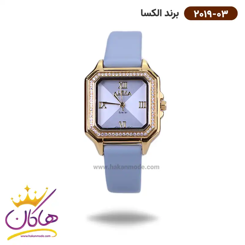 alexa-watch-code-2019.031.webp ساعت الکسا زنانه بند چرم آبی قاب مربع 2019/3 - Image 1