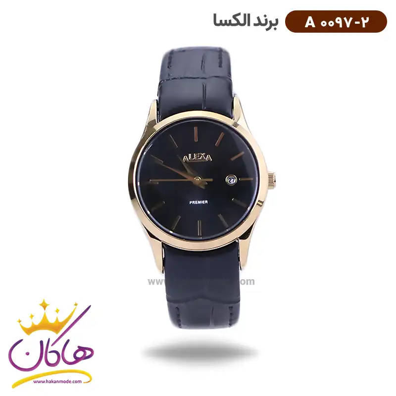 alexa-watch-code-A-0097.21.webp ساعت الکسا زنانه چرم مشکی قاب طلایی 0097/2 - Image 1