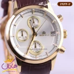 ساعت ست آریس گلد بند چرمی صفحه نقره ای 2934 - Image 8