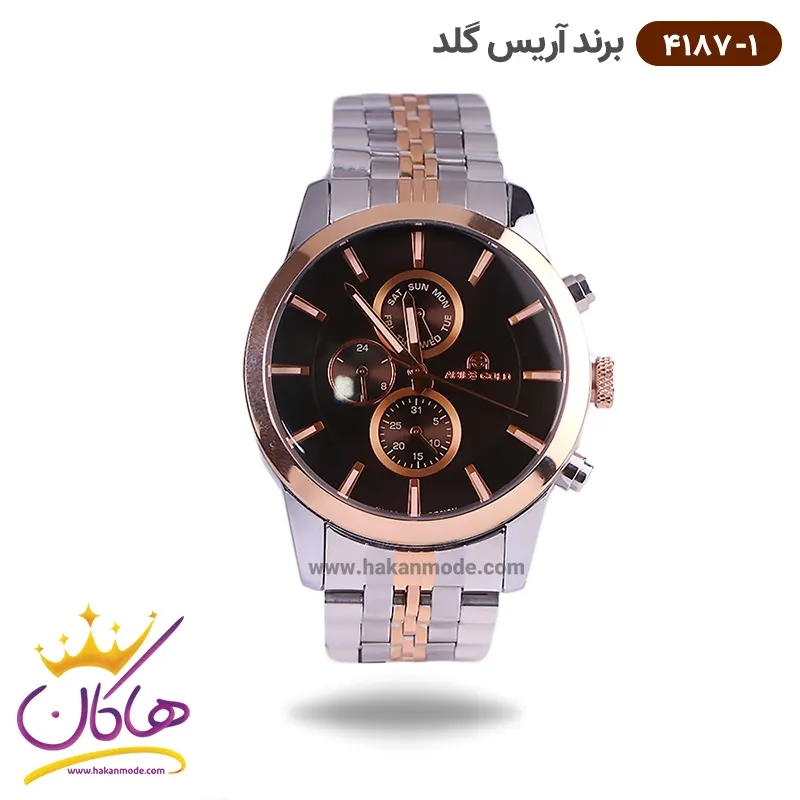 aris-gold-watch-code-4187.1-1.webp ساعت آریس گلد مردانه فلزی صفحه مشکی کد G4187/1 - Image 1