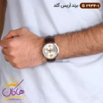 ساعت ست آریس گلد بند چرمی صفحه نقره ای 2934 - Image 6