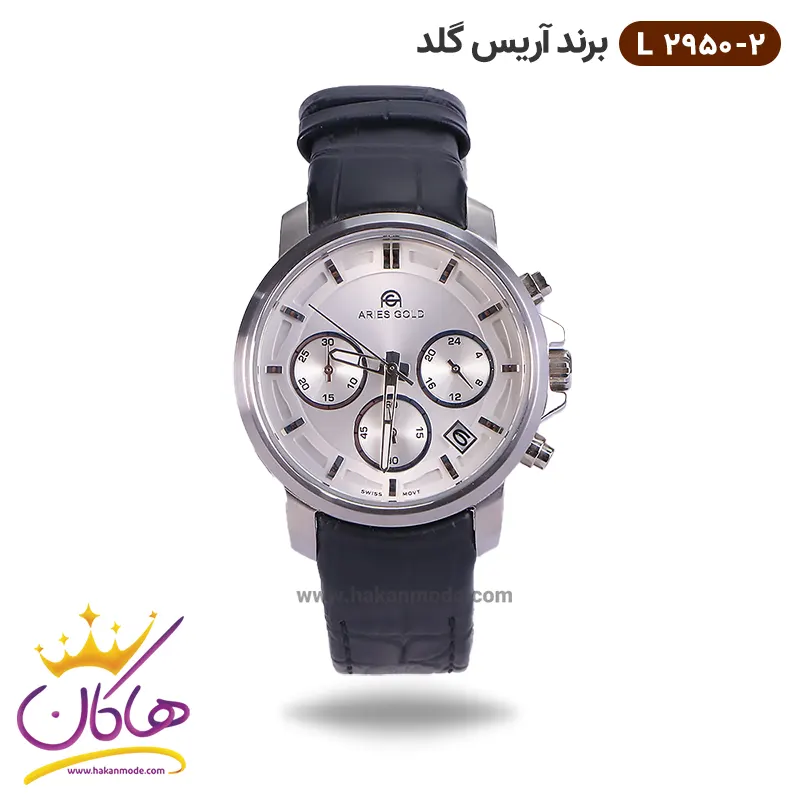 aris-gold-watch-code-L-2950.2-1.webp ساعت آریس گلد زنانه بند چرم کرنوگراف L2950/2 - Image 1