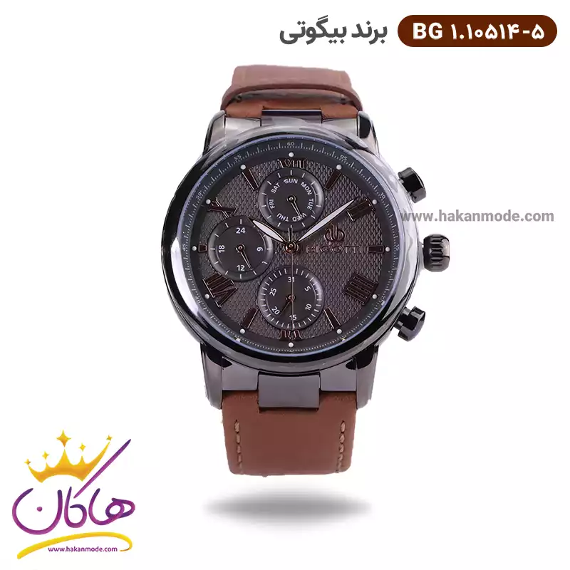 bigotti-watch-code-BG-1.10514.51.webp ساعت بیگوتی مردانه بند چرمی قهوه ای فول تایم کد BG.1.10514-5 - Image 1
