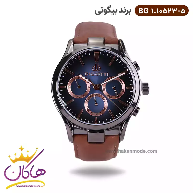 bigotti-watch-code-BG-1.10523.51.webp ساعت مچی بیگوتی مردانه بند چرمی قهوه ای فول تایم کد BG.1.10523-5 - Image 1